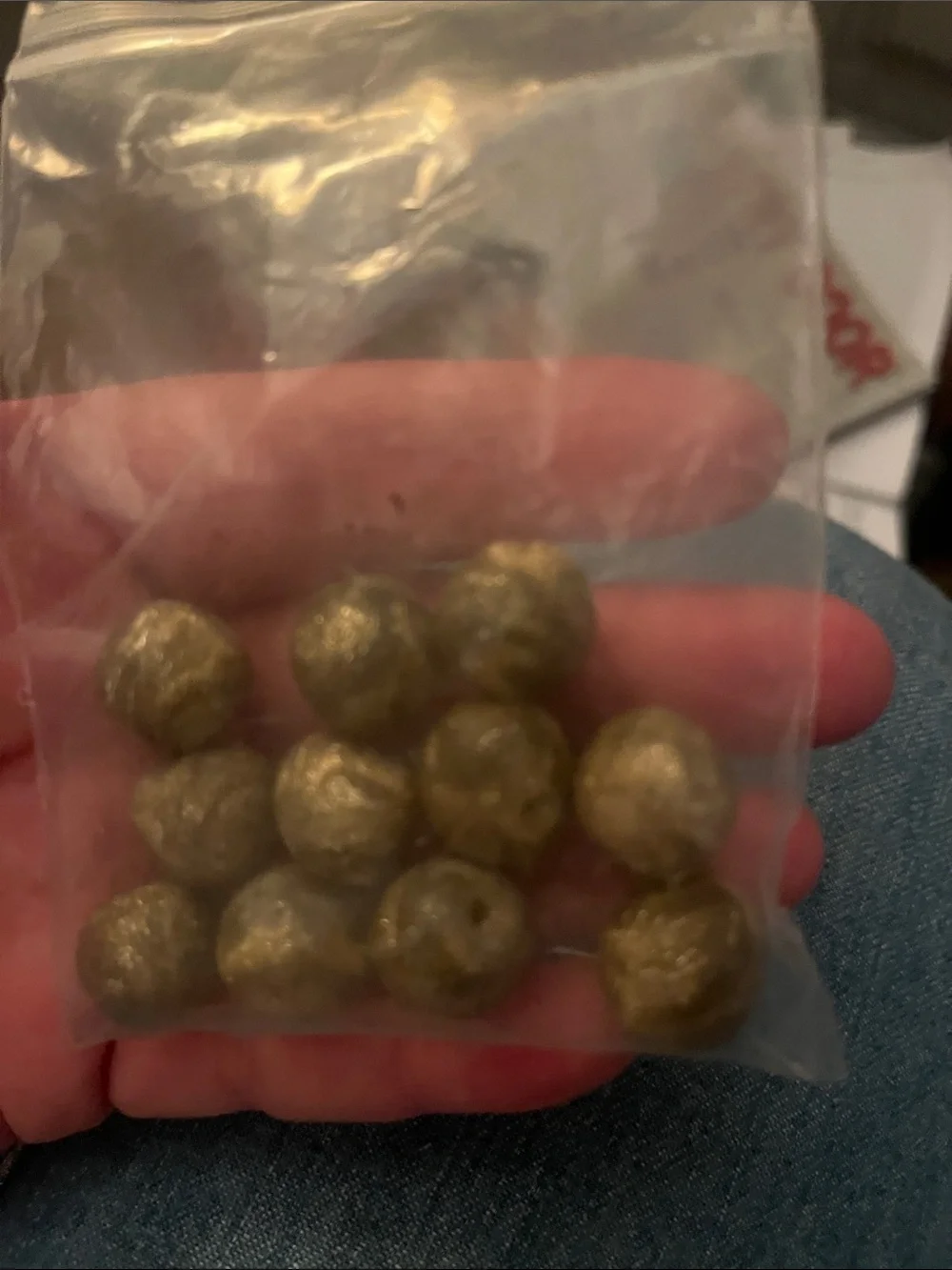 Hand Crafted Clay Swirl Khaki Green Round Beads With Gold Glitter - 11pc - Picture 2 of 2
